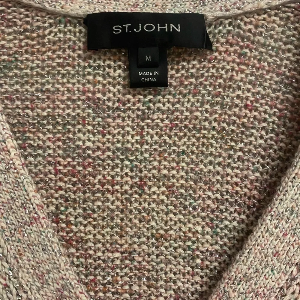 St. John Pink Confetti Knit Chunky Oversized Cardigan